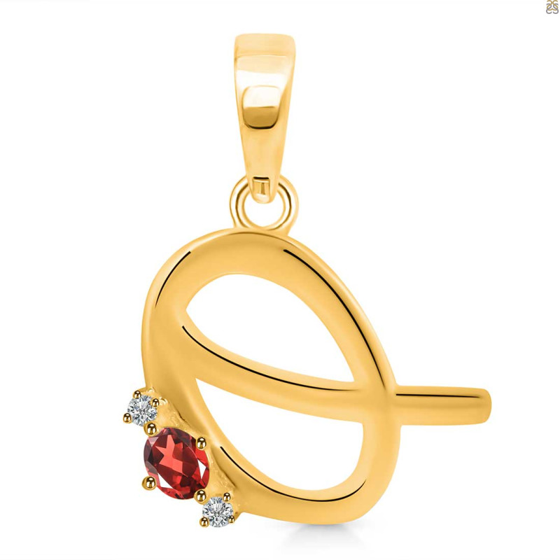 Garnet & White Topaz Alphabet Q Pendant GAR-RDA-17.