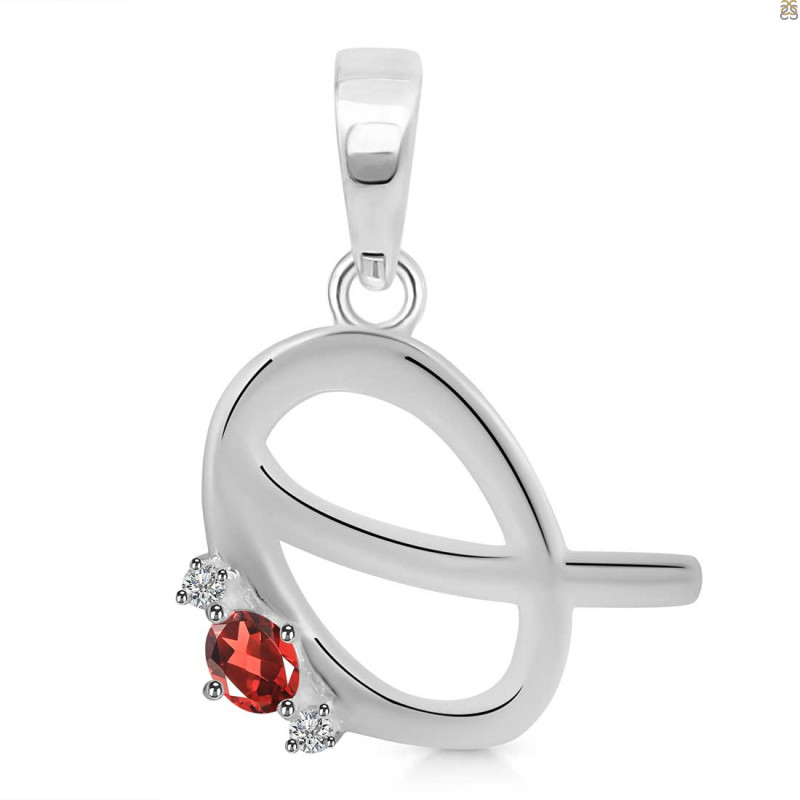 Garnet & White Topaz Alphabet Q Pendant GAR-RDA-17.