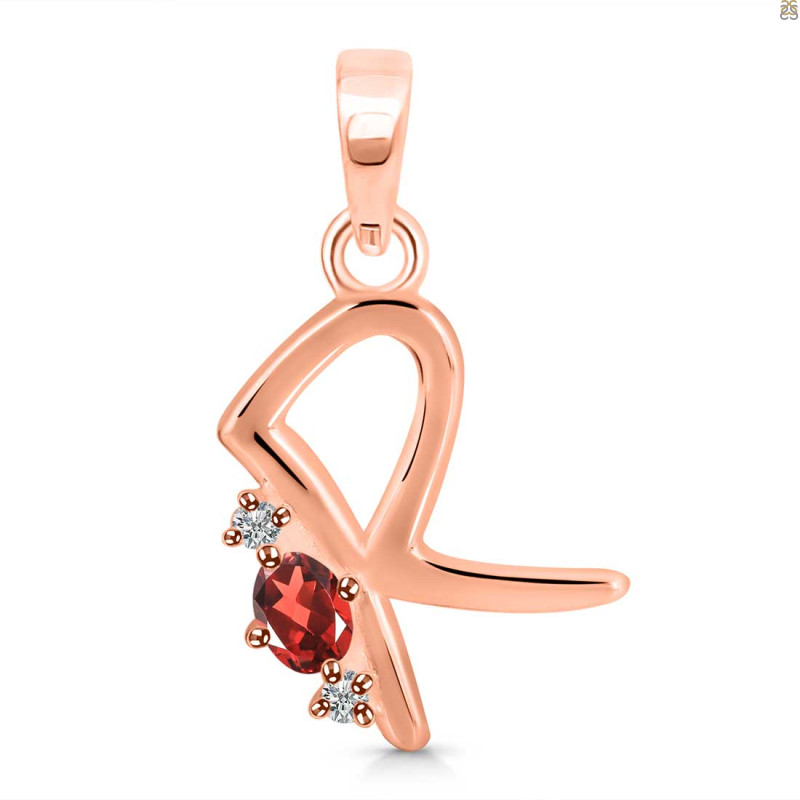 Garnet & White Topaz Alphabet R Pendant GAR-RDA-18.