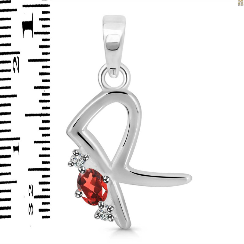 Garnet & White Topaz Alphabet R Pendant GAR-RDA-18.
