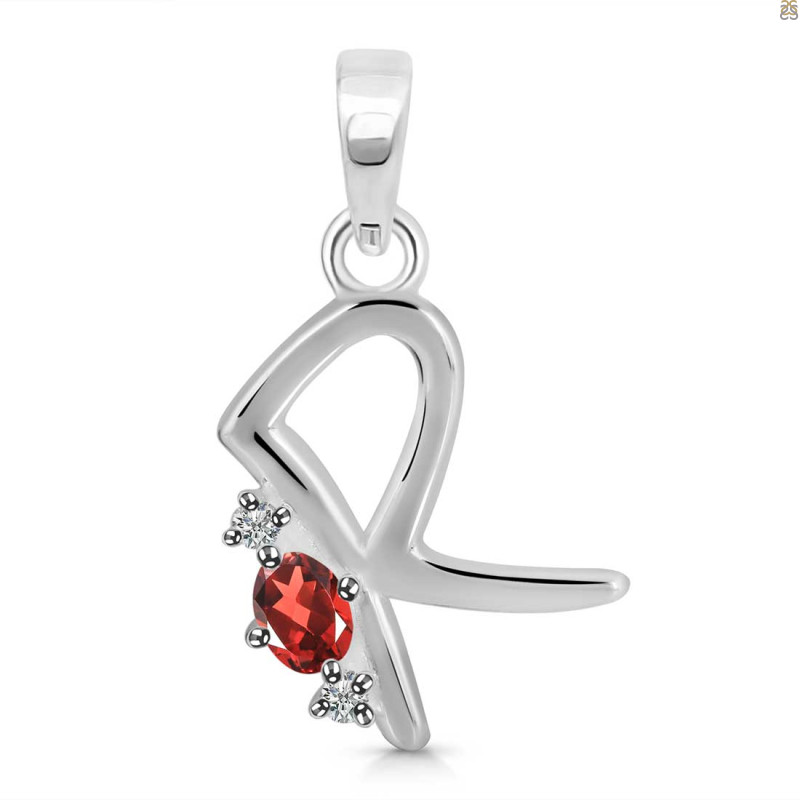 Garnet & White Topaz Alphabet R Pendant GAR-RDA-18.