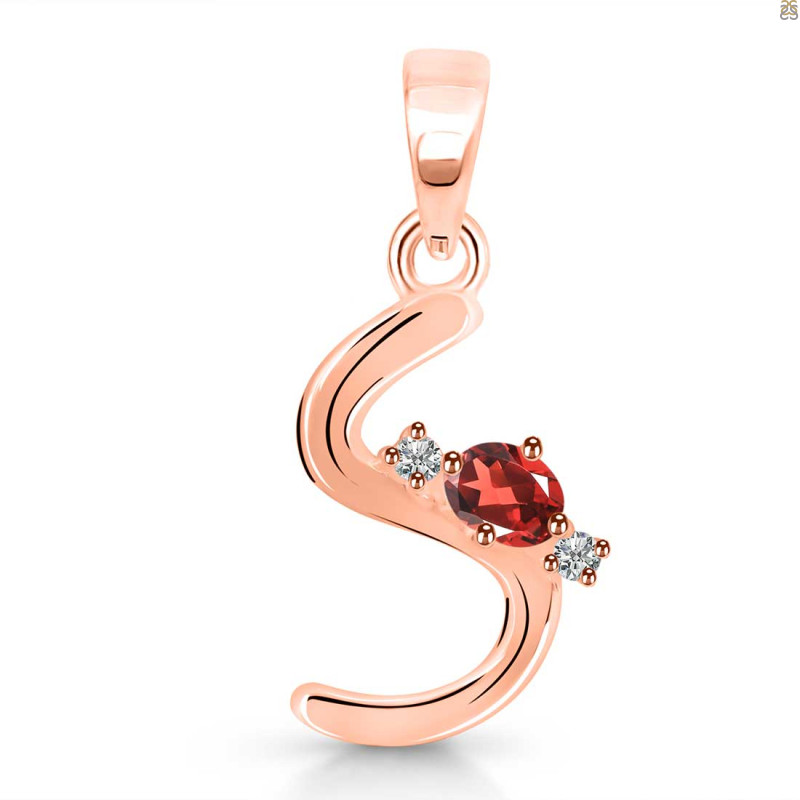 Garnet & White Topaz Alphabet S Pendant GAR-RDA-19.