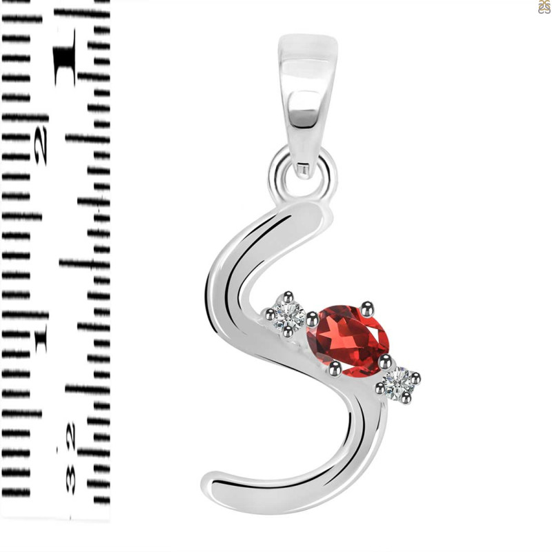 Garnet & White Topaz Alphabet S Pendant GAR-RDA-19.