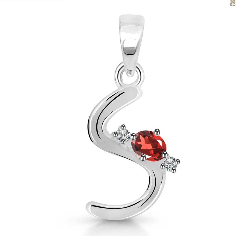 Garnet & White Topaz Alphabet S Pendant GAR-RDA-19.