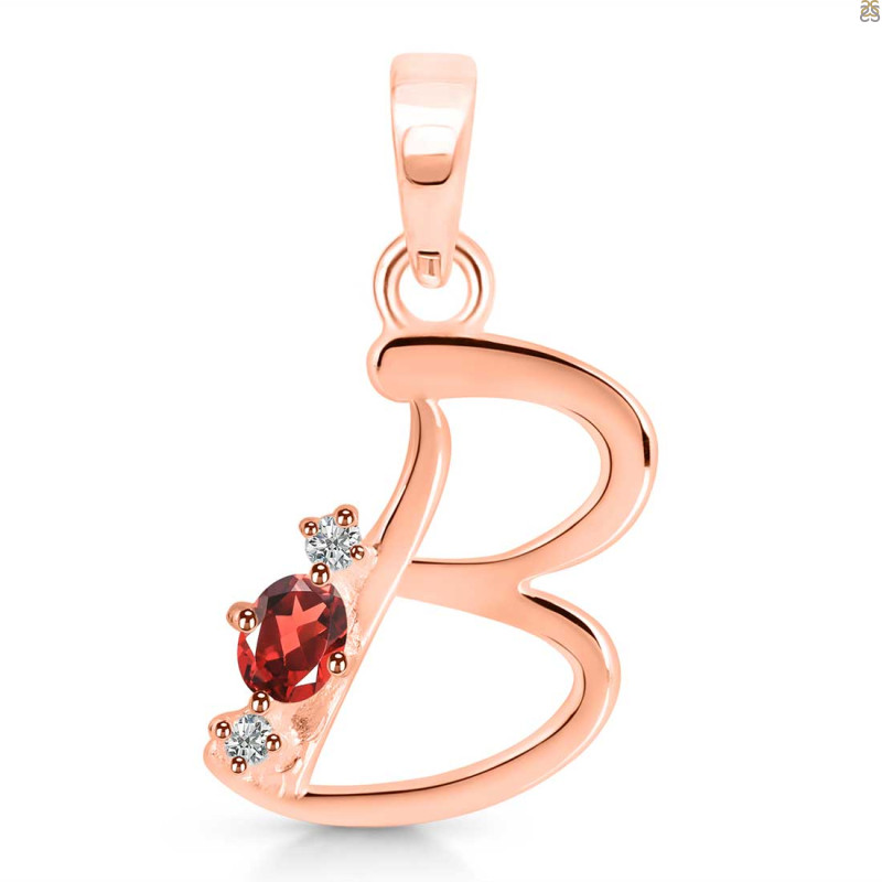 Garnet & White Topaz Alphabet B Pendant GAR-RDA-2.