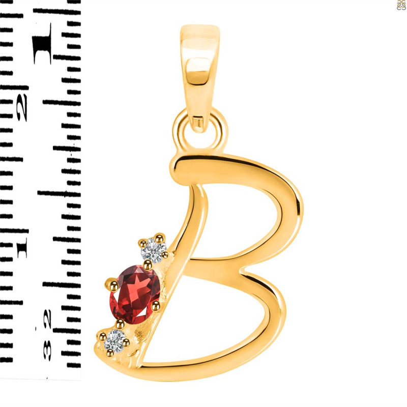 Garnet & White Topaz Alphabet B Pendant GAR-RDA-2.