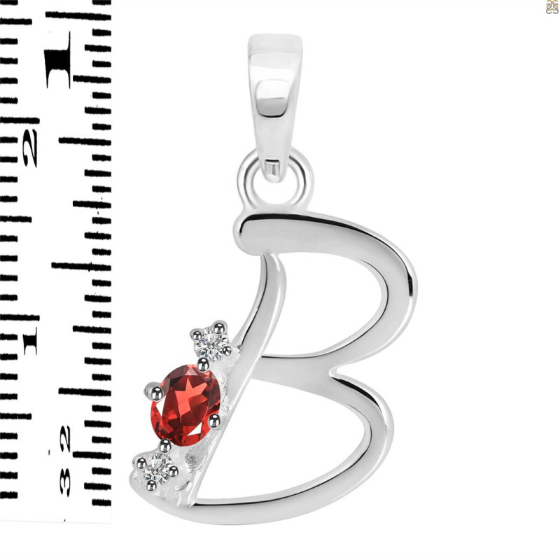Garnet & White Topaz Alphabet B Pendant GAR-RDA-2.