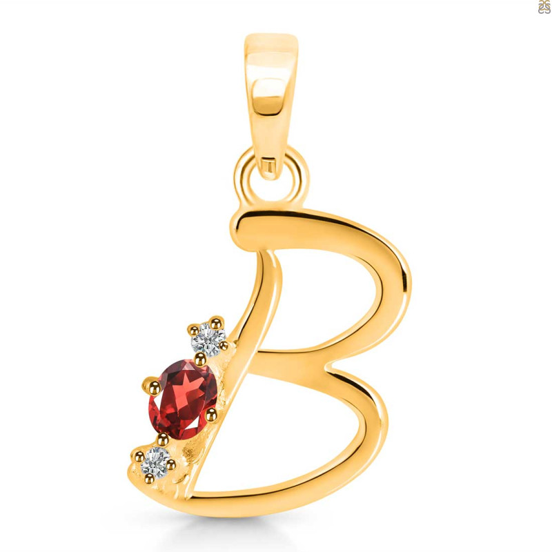 Garnet & White Topaz Alphabet B Pendant GAR-RDA-2.
