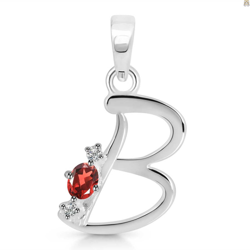 Garnet & White Topaz Alphabet B Pendant GAR-RDA-2.