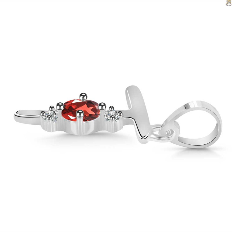 Garnet & White Topaz Alphabet T Pendant