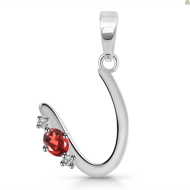 Garnet & White Topaz Alphabet U Pendant GAR-RDA-21.