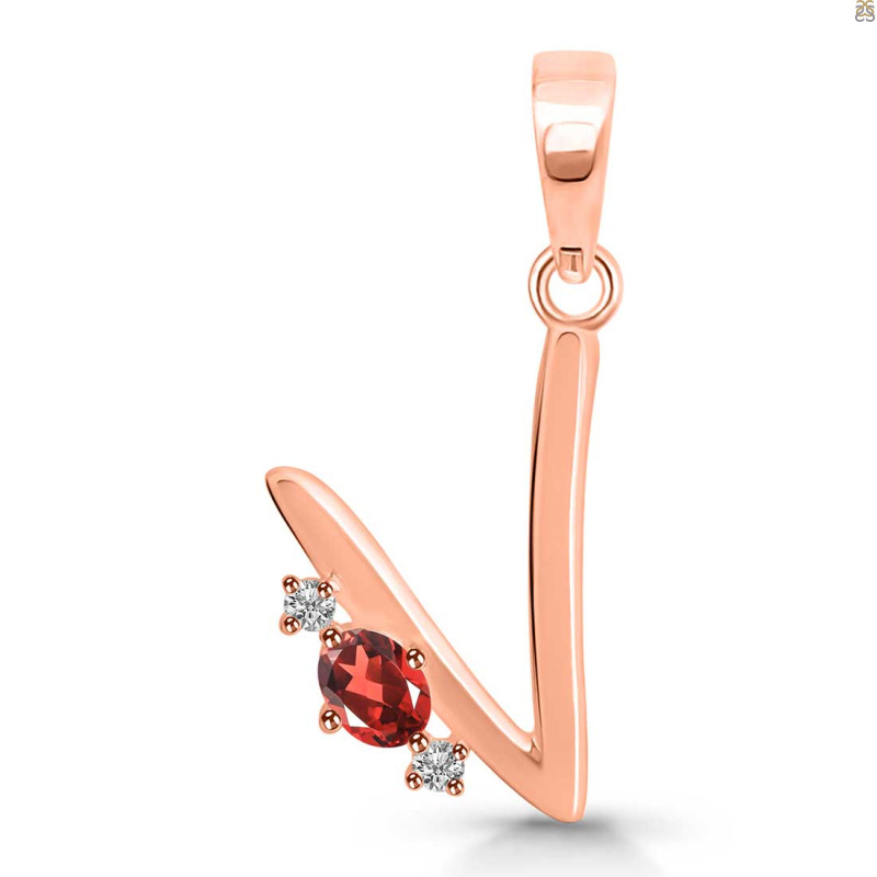 Garnet & White Topaz Alphabet V Pendant GAR-RDA-22.