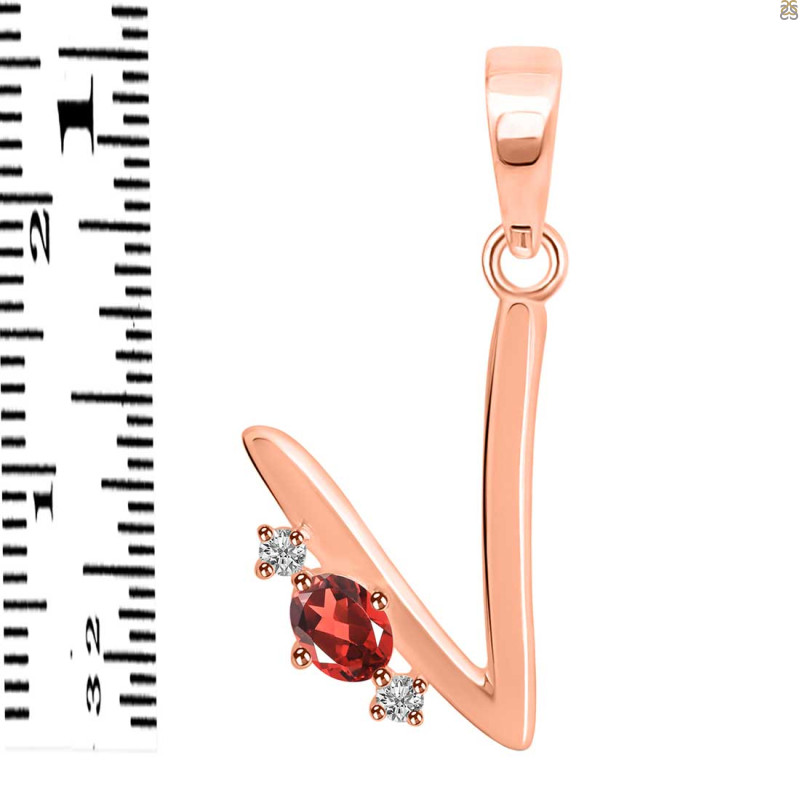 Garnet & White Topaz Alphabet V Pendant GAR-RDA-22.