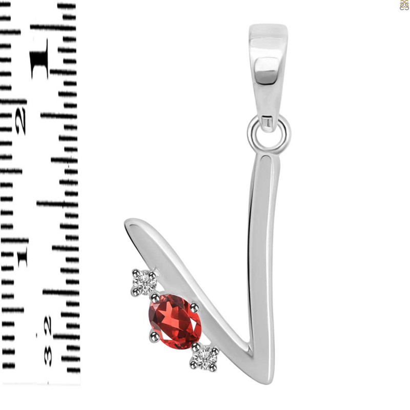 Garnet & White Topaz Alphabet V Pendant GAR-RDA-22.