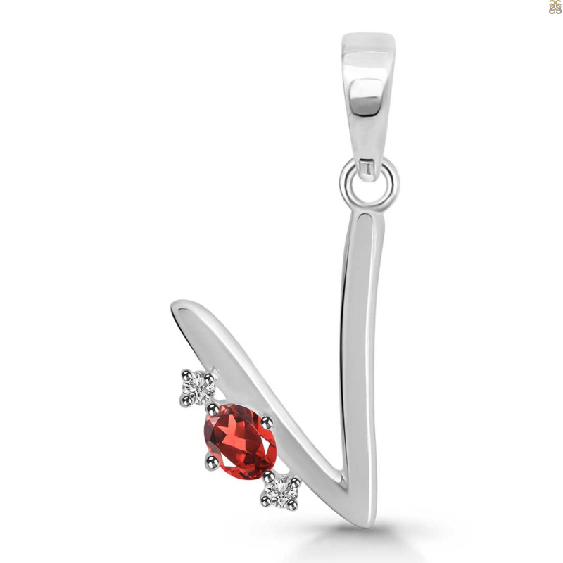 Garnet & White Topaz Alphabet V Pendant GAR-RDA-22.