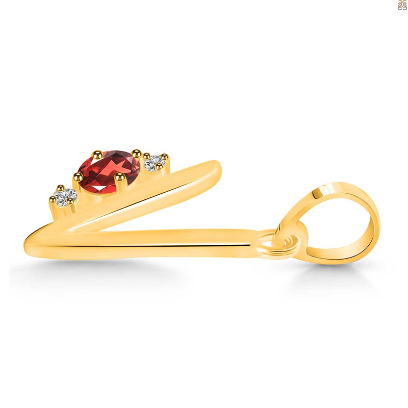 Garnet & White Topaz Alphabet V Pendant GAR-RDA-22.