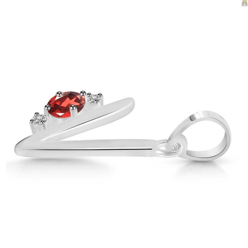 Garnet & White Topaz Alphabet V Pendant