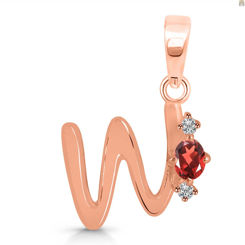 Garnet & White Topaz Alphabet W Pendant GAR-RDA-23.