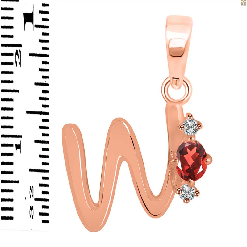 Garnet & White Topaz Alphabet W Pendant GAR-RDA-23.