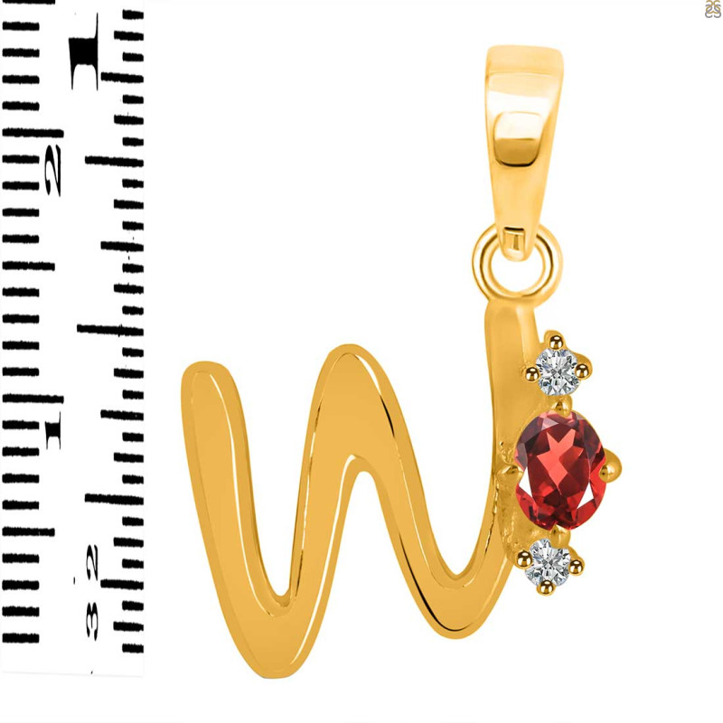 Garnet & White Topaz Alphabet W Pendant GAR-RDA-23.