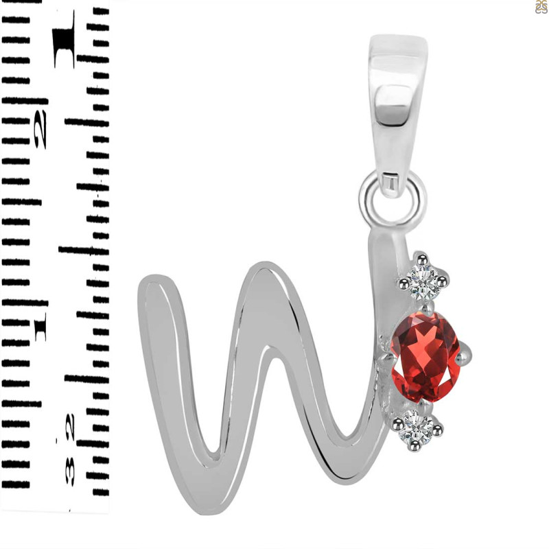 Garnet & White Topaz Alphabet W Pendant GAR-RDA-23.