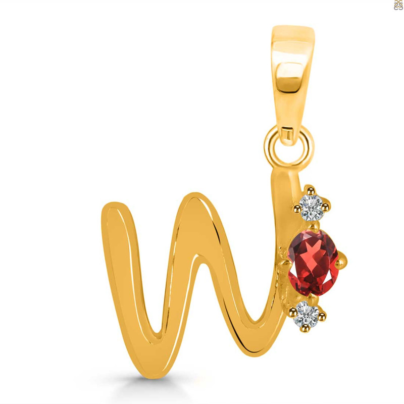 Garnet & White Topaz Alphabet W Pendant GAR-RDA-23.