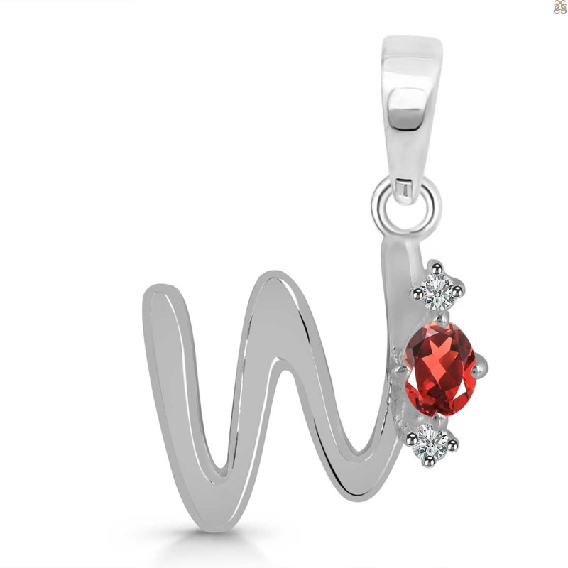 Garnet & White Topaz Alphabet W Pendant GAR-RDA-23.