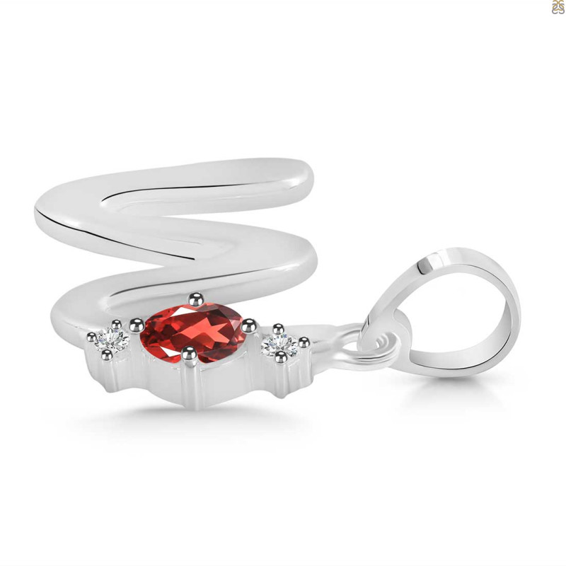 Garnet & White Topaz Alphabet W Pendant