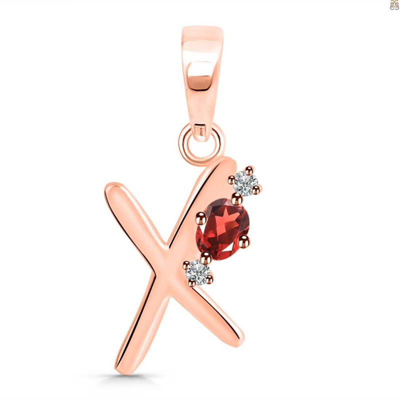 Garnet & White Topaz Alphabet X Pendant GAR-RDA-24.
