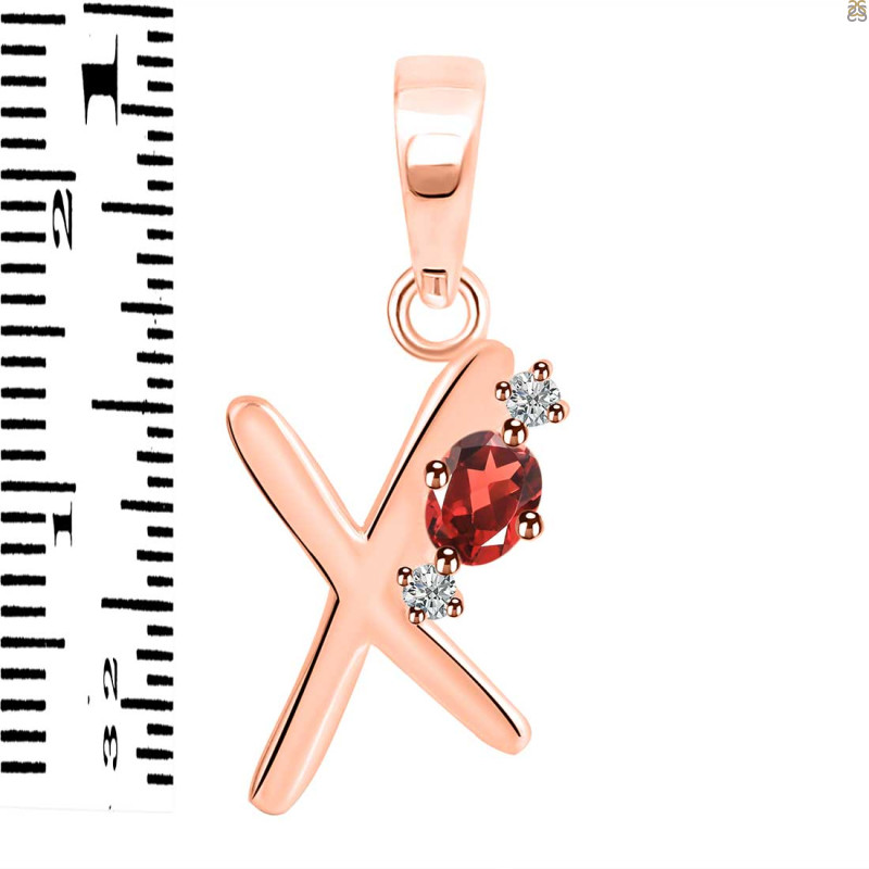 Garnet & White Topaz Alphabet X Pendant GAR-RDA-24.