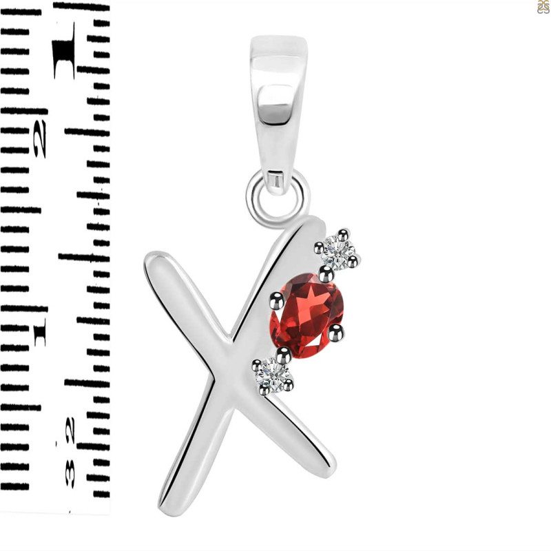 Garnet & White Topaz Alphabet X Pendant GAR-RDA-24.