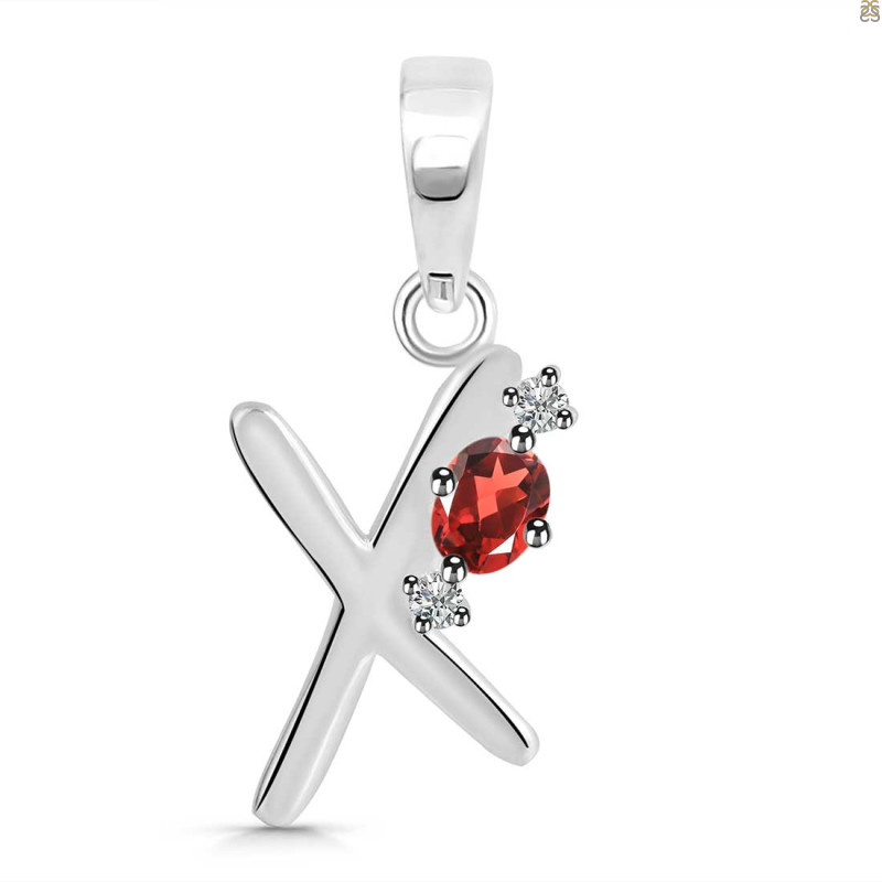 Garnet & White Topaz Alphabet X Pendant GAR-RDA-24.