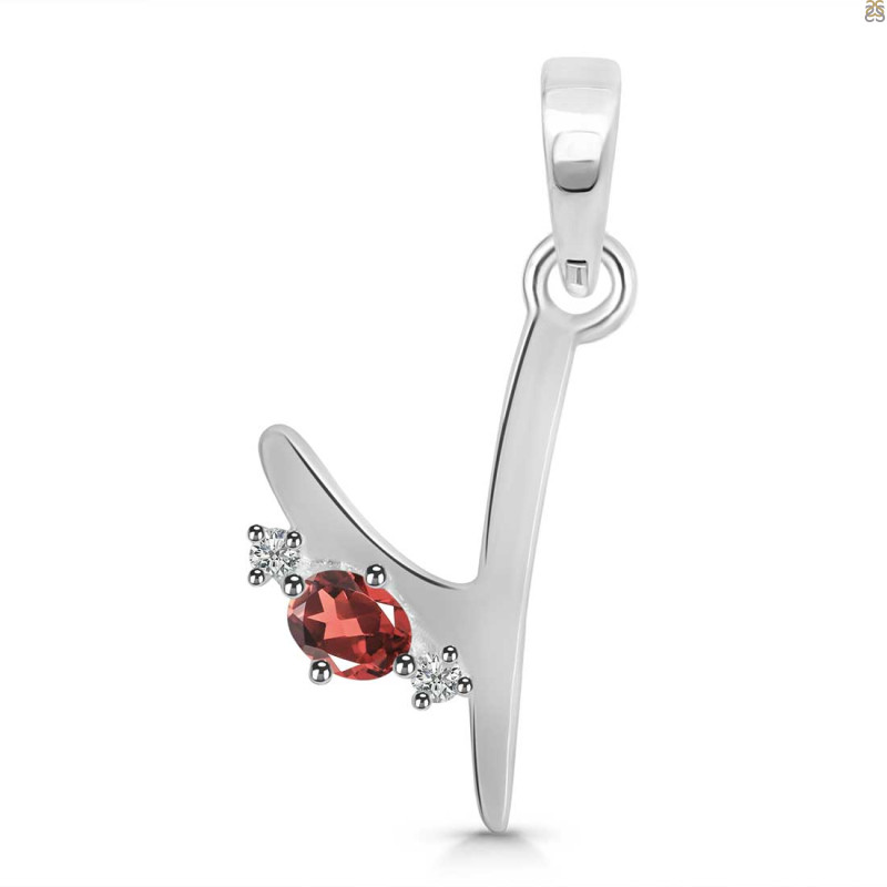 Garnet & White Topaz Alphabet Y Pendant GAR-RDA-25.