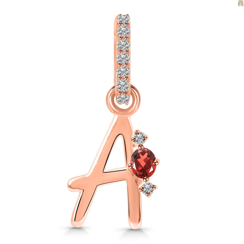 Garnet & White Topaz Alphabet A Pendant GAR-RDA-27.