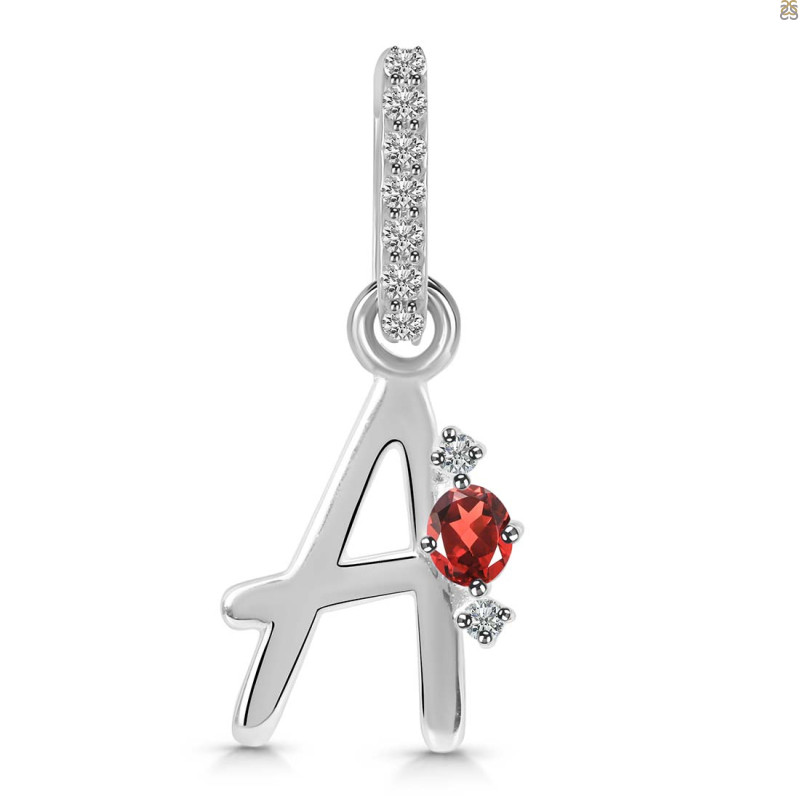 Garnet & White Topaz Alphabet A Pendant GAR-RDA-27.
