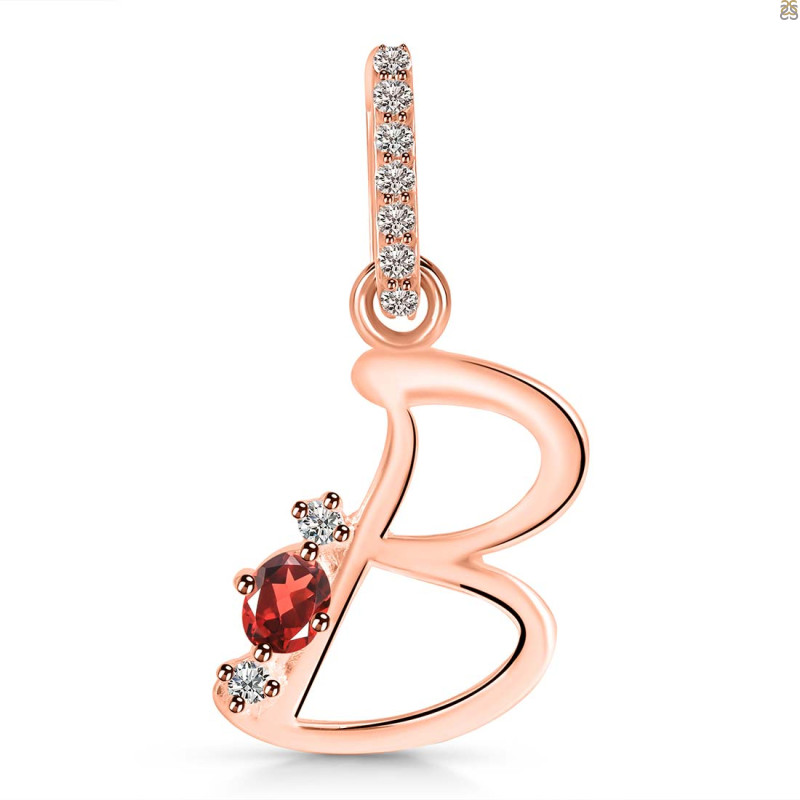 Garnet & White Topaz Alphabet B Pendant GAR-RDA-28.
