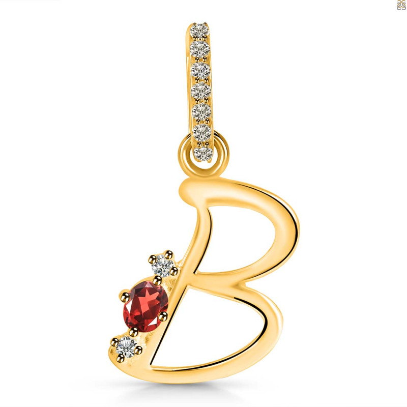 Garnet & White Topaz Alphabet B Pendant GAR-RDA-28.