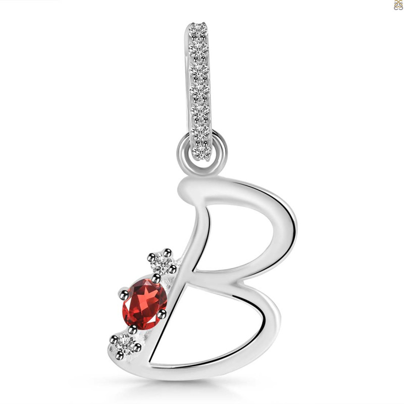 Garnet & White Topaz Alphabet B Pendant GAR-RDA-28.