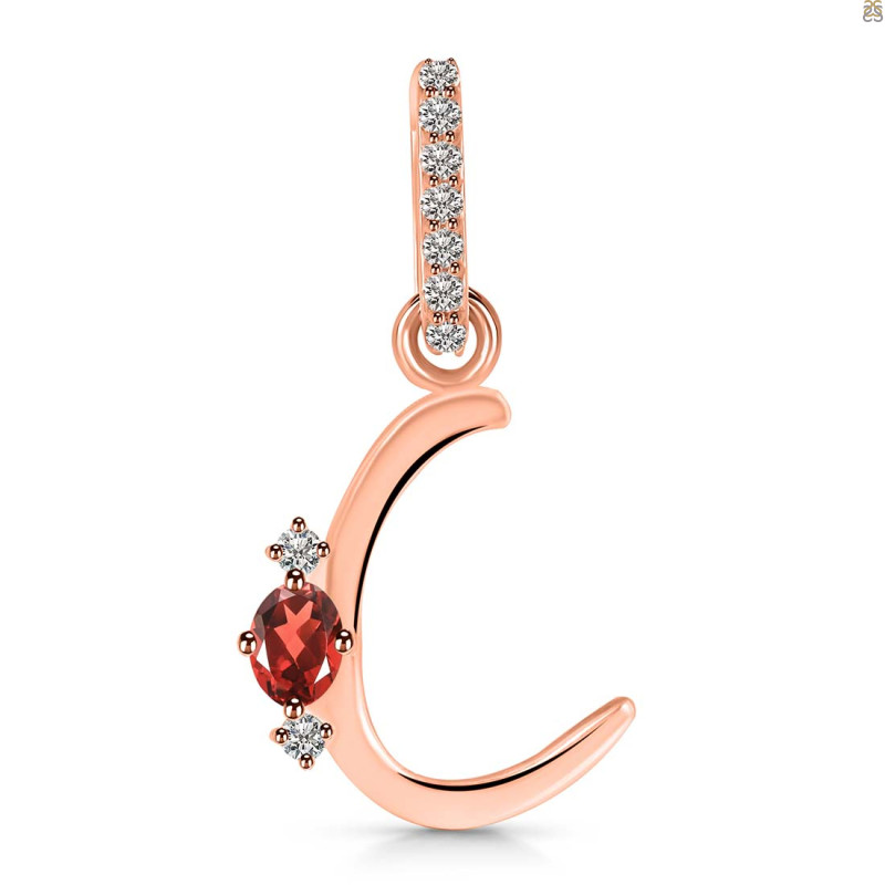 Garnet & White Topaz Alphabet C Pendant GAR-RDA-29.