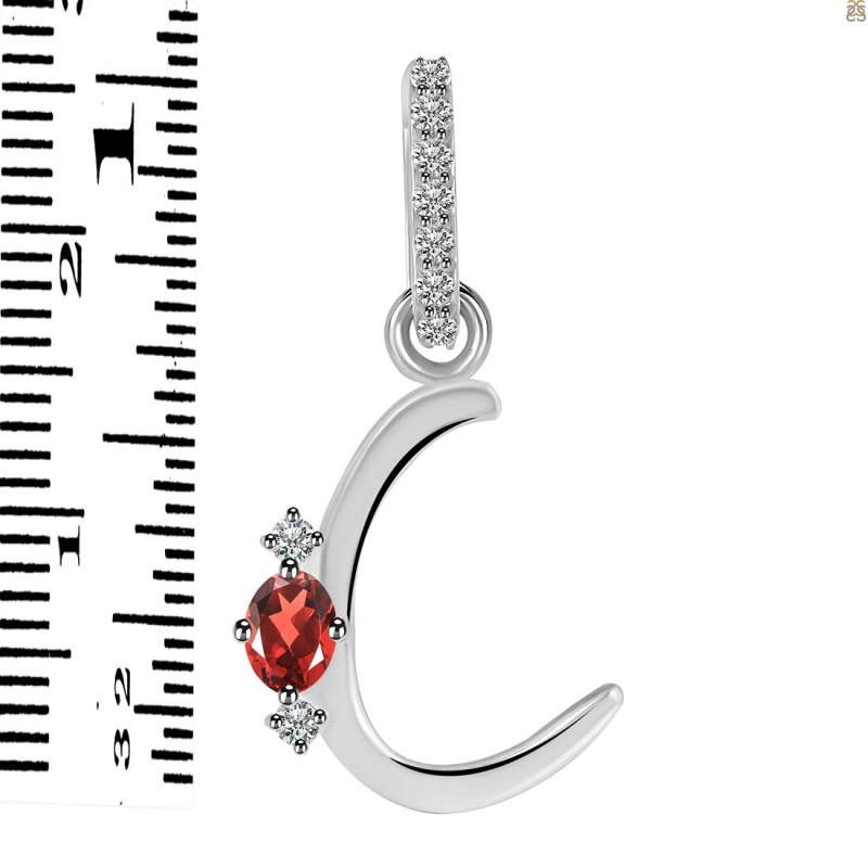 Garnet & White Topaz Alphabet C Pendant GAR-RDA-29.