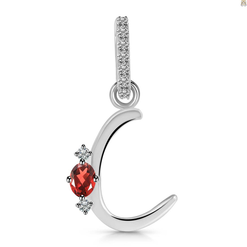 Garnet & White Topaz Alphabet C Pendant GAR-RDA-29.