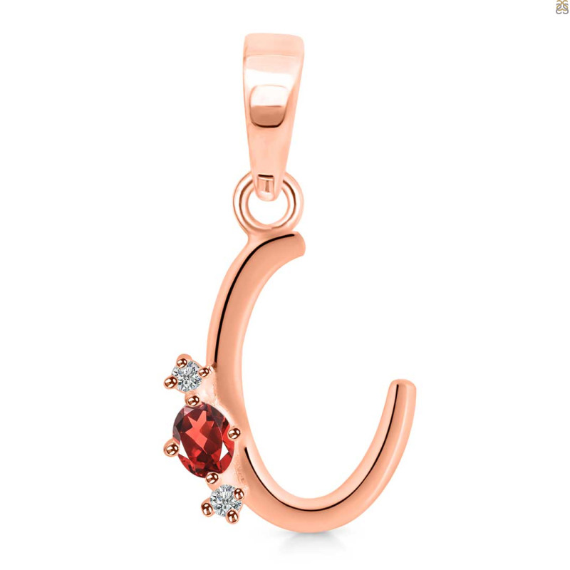 Garnet & White Topaz Alphabet C Pendant GAR-RDA-3.