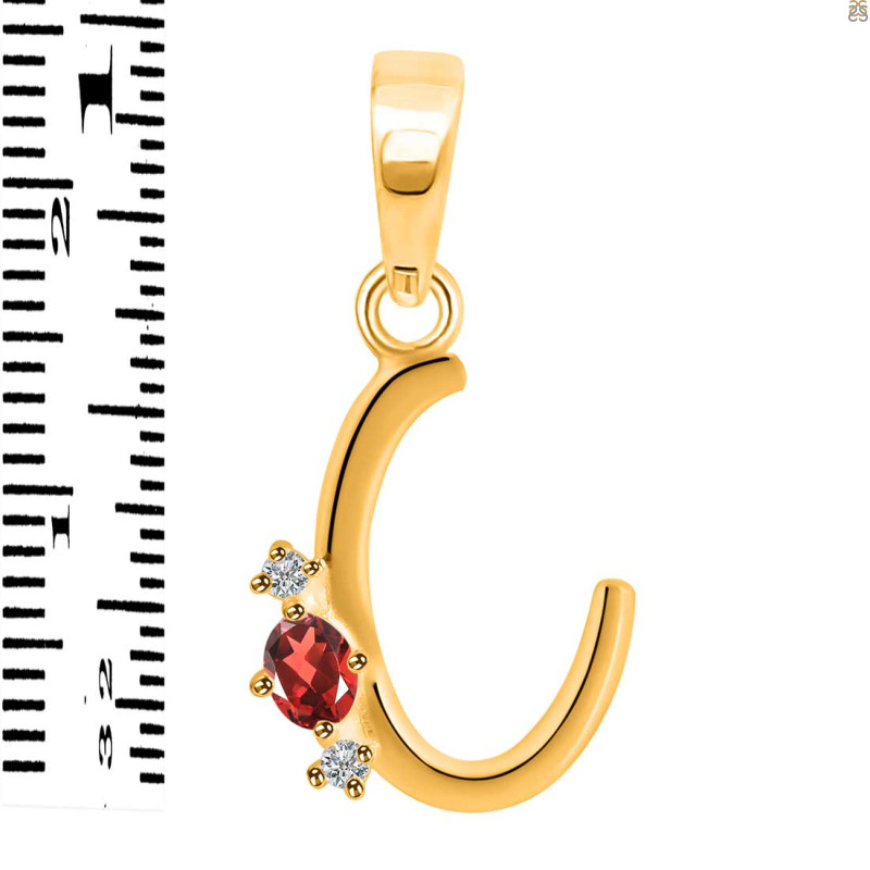Garnet & White Topaz Alphabet C Pendant GAR-RDA-3.