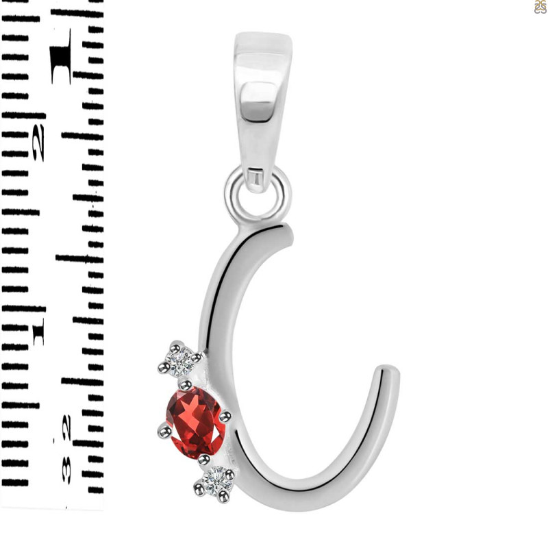 Garnet & White Topaz Alphabet C Pendant GAR-RDA-3.