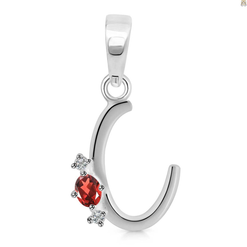 Garnet & White Topaz Alphabet C Pendant GAR-RDA-3.
