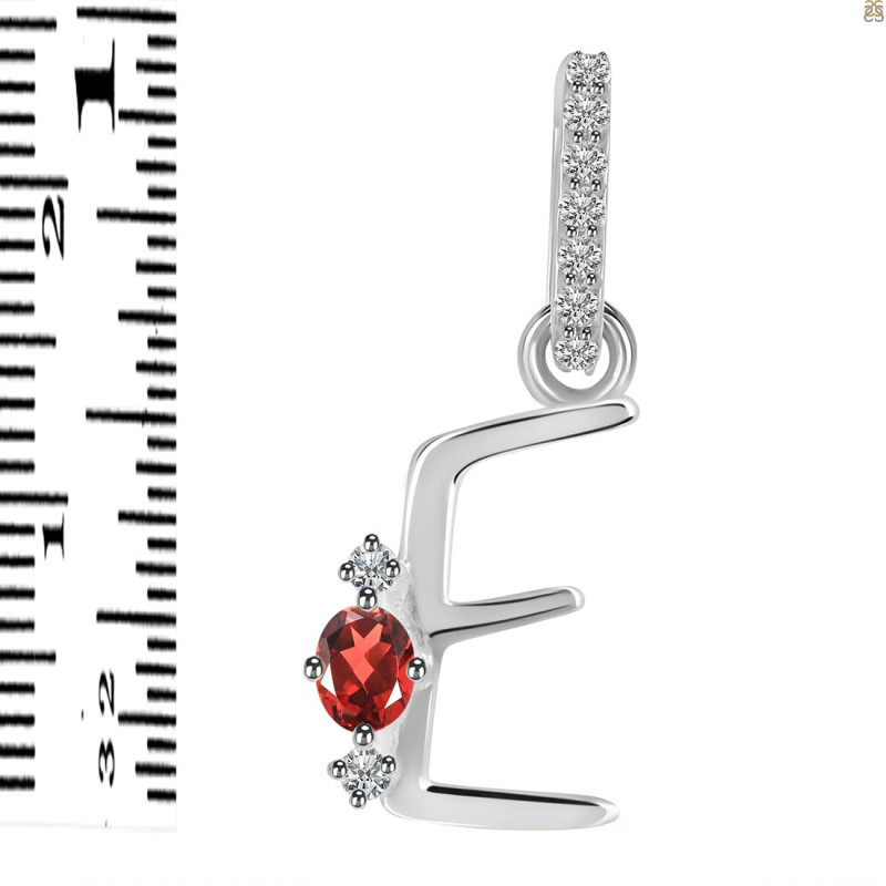 Garnet & White Topaz Alphabet E Pendant GAR-RDA-31.