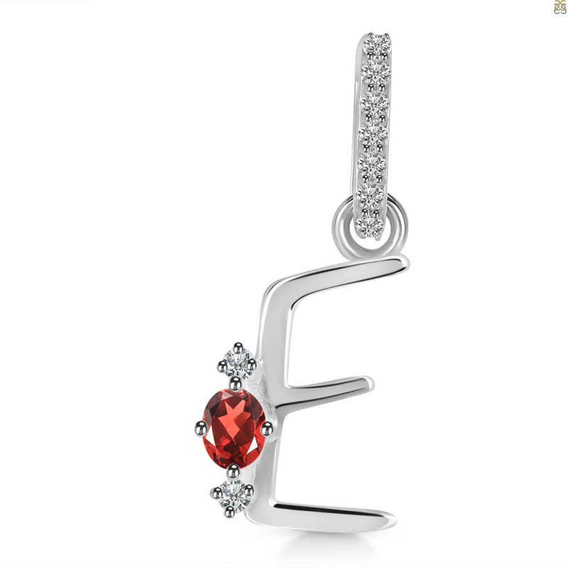 Garnet & White Topaz Alphabet E Pendant GAR-RDA-31.
