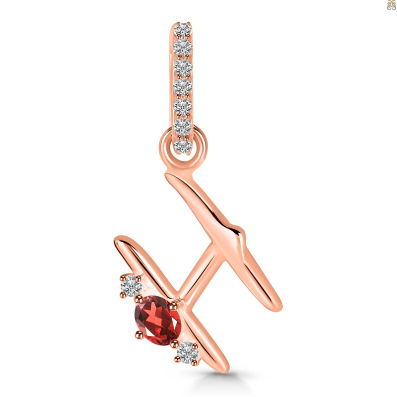 Garnet & White Topaz Alphabet H Pendant GAR-RDA-34.