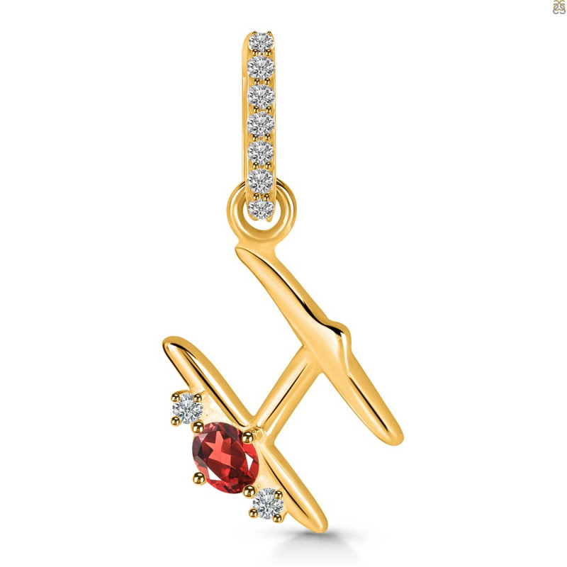 Garnet & White Topaz Alphabet H Pendant GAR-RDA-34.
