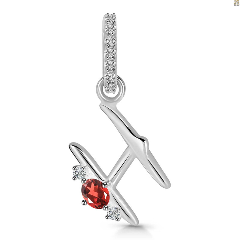 Garnet & White Topaz Alphabet H Pendant GAR-RDA-34.